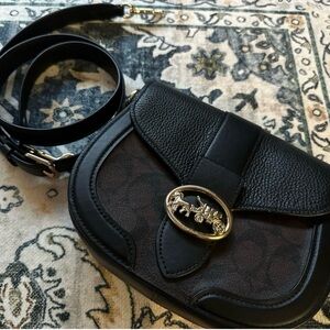 Coach Georgie Black and Brown Crossbody Bag with Gold Accent